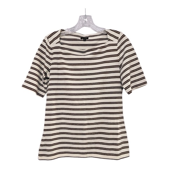 TALBOTS SIZE SMALL BROWN & CREAM STRIPED SHORT SLEEVE TOP - Picture 1 of 9